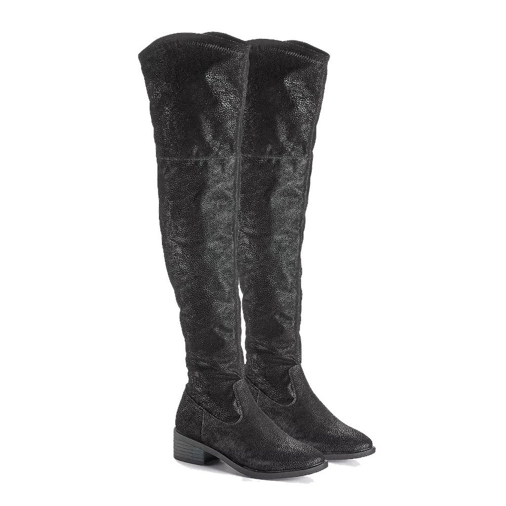Rock & Republic Lasso Black Faux Snakeskin Suede Over the Knee Boots NIB